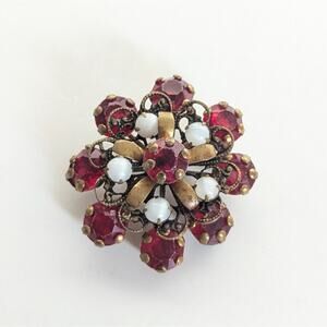 Vintage Estate Retro Atomic Floral Burst Glass Rhinestone Collectible Brooch